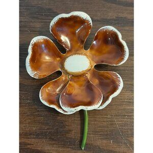 Original By Robert VTG White & Brown Enamel Flower Brooch Gold-Tone Backing